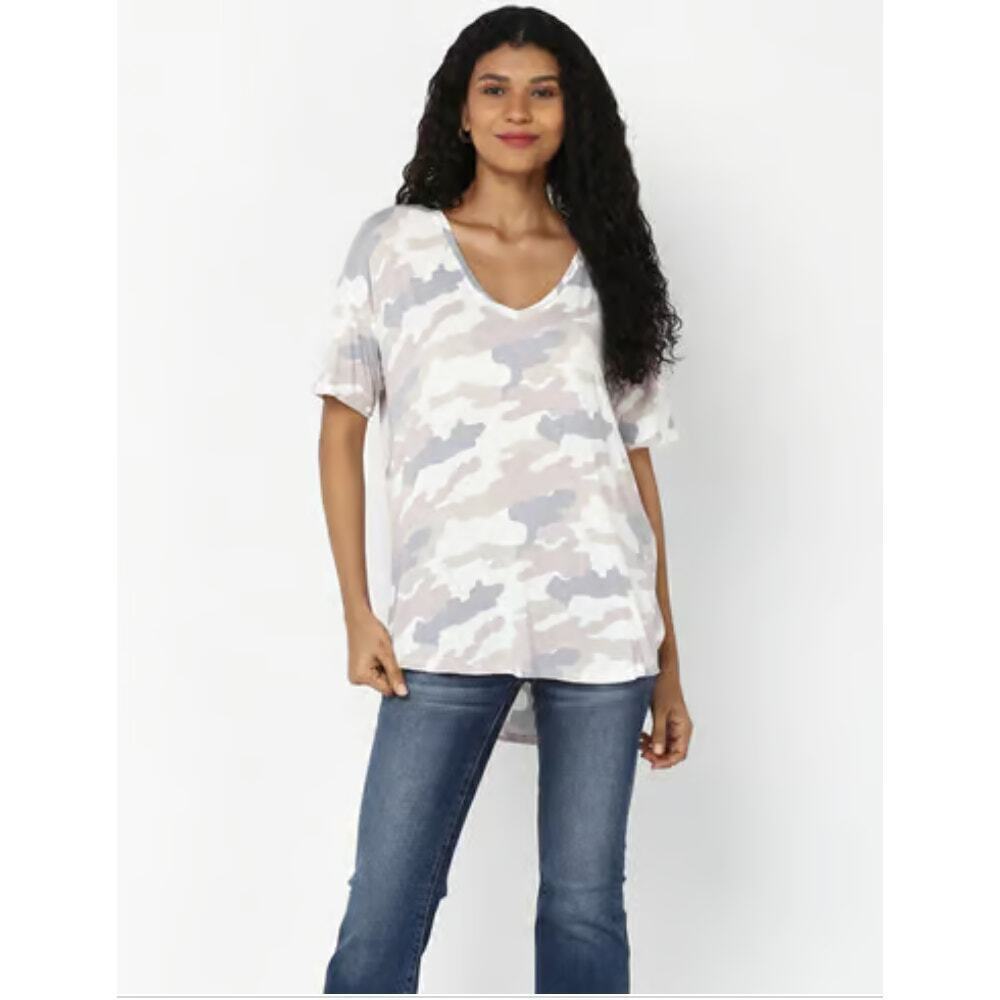 New American Eagle Oversized Soft Stretchy Ecru Printed Top SZ XS